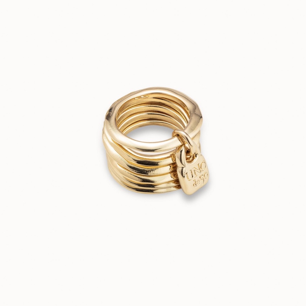 UNO de 50 Multi Row Gold Stackable Ring with Charm